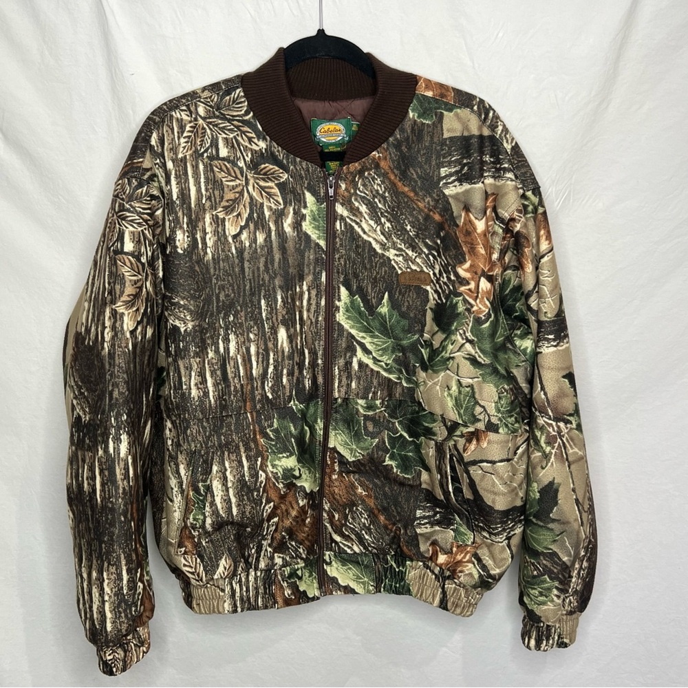 Cabelas Camo Bomber Jacket Men’s Sz XL Quilt Lined Thinsulate Camouflage Hunting